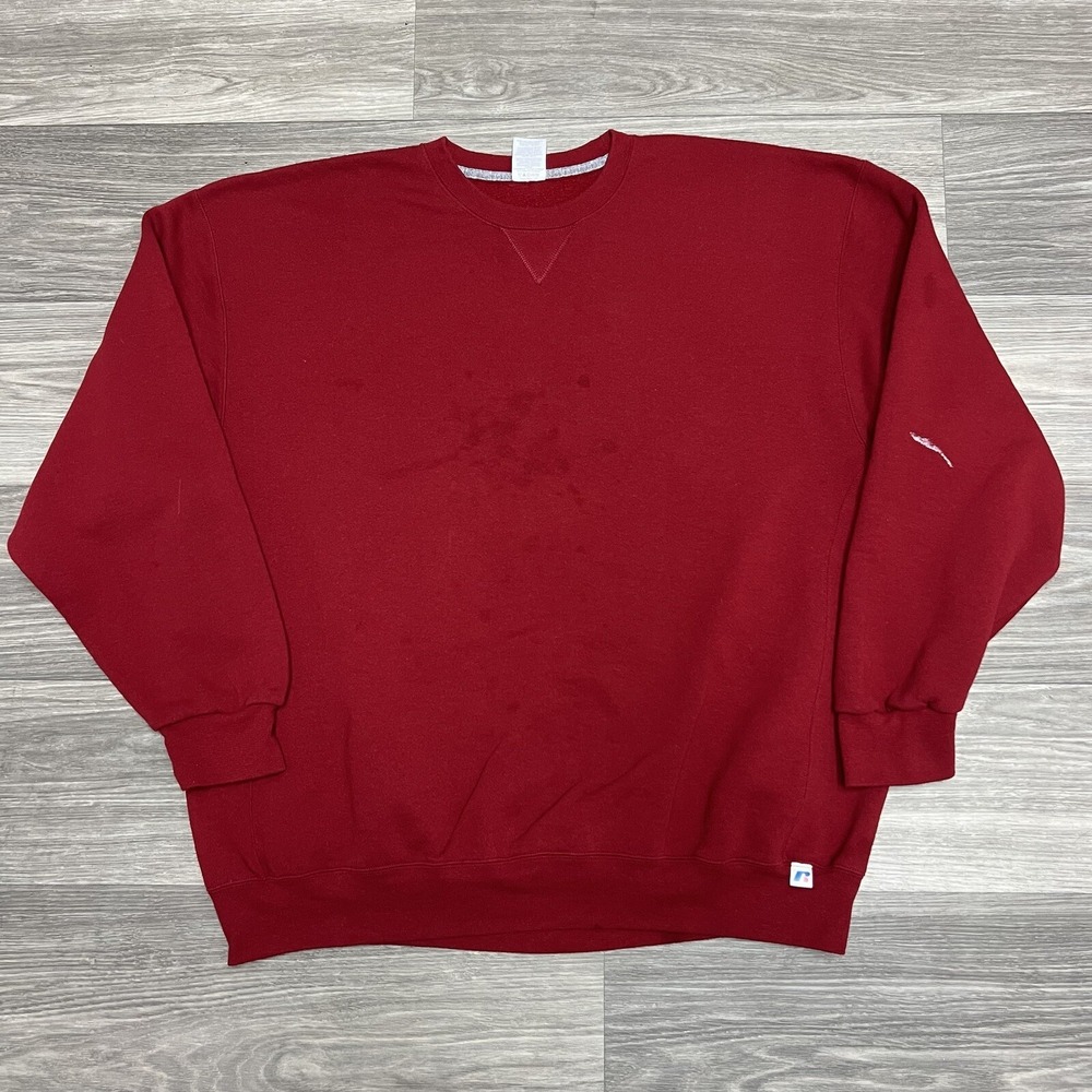 Vintage 90s Russell Athletic Crewneck Sweatshirt Blank Men‎ 3XL Red Baggy